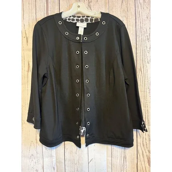 Alfred Dunner Black Jacket Blazer Silver Accents Office Casual Size Medium - Picture 2 of 6